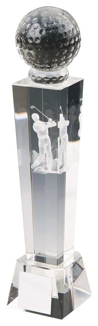 Crystal Column Golf Award With 3D Golfer