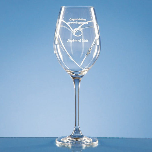 Single Diamante Wine Glass with Heart Shaped Cutting