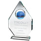 Clear Glass Diamond Plaque With Blue Globe (15mm Thick)