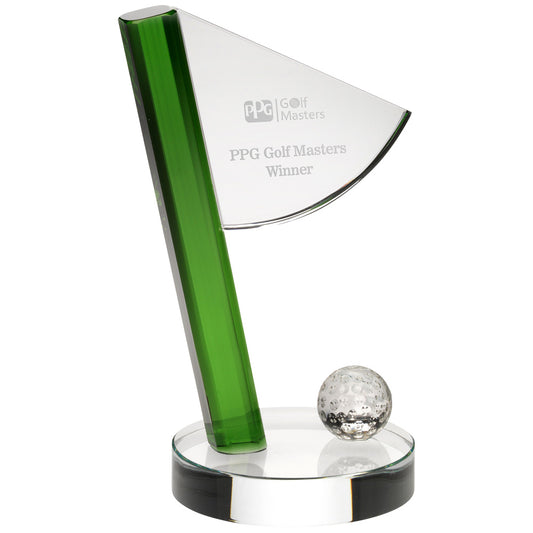 Clear-Green Glass Golf Flag And Ball Award