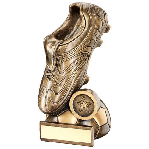 Brz-Gold Football Boot On Half-Ball Base Trophy - Available in 4 Sizes
