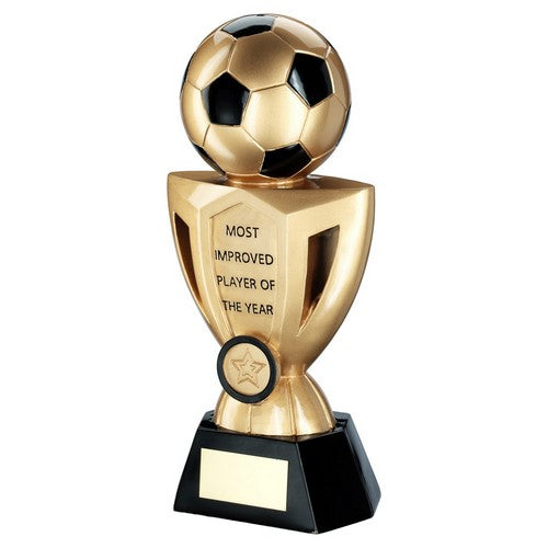 254mm Brz-Pew-Gold Football On Cup With Plate - Most Improved