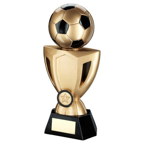 Gold-Black Football On Cup Riser With Plate - Available in 3 Sizes