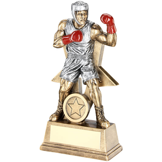 Brz-Pew-Red Male Boxing Figure With Star Backing Trophy (1 inch Centre) - 6 inch