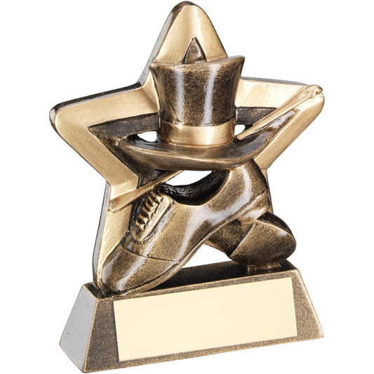9.5cm Bronze & Gold Top Hat & Gloves & Cane Mini Star Trophy
