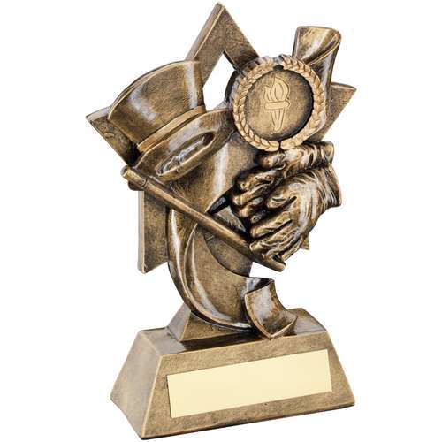 14.5cm Brz-Gold Top Hat-Gloves-Cane On Star Backdrop Trophy