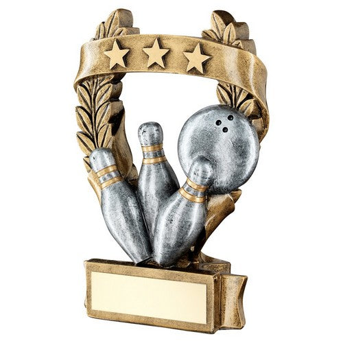 Brz-Pew-Gold Ten Pin 3 Star Wreath Award Trophy - 3 Sizes