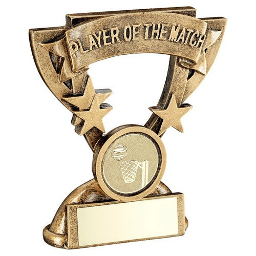 95mm Brz-Gold Player Of The Match Mini Cup With Netball Insert And Plate