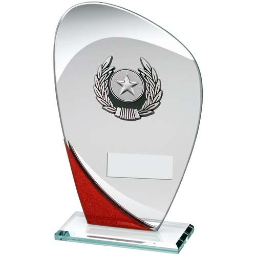 Jade-Red-Silv Glass Plaque With Silv-Blk Trim Trophy - Available in 3 Sizes