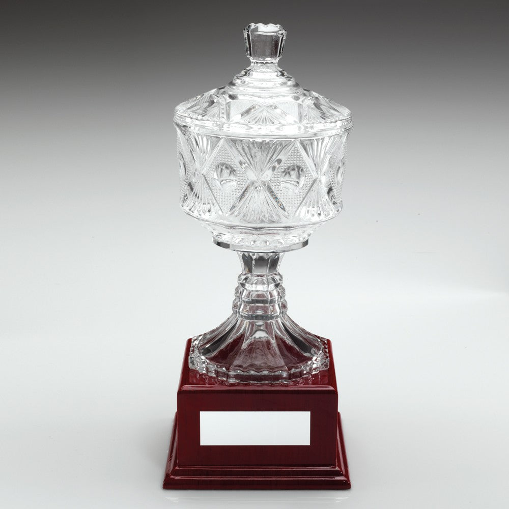 Clear Glass Cup On Wood Base Trophy