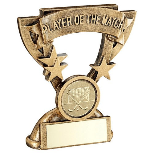 95mm Brz-Gold Player Of The Match Mini Cup With Hockey Insert And Plate