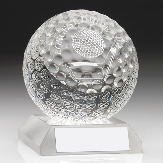 Beautiful Weighty Jade Glass Longest Drive Golf Award - Complete with Quality Presentation Case