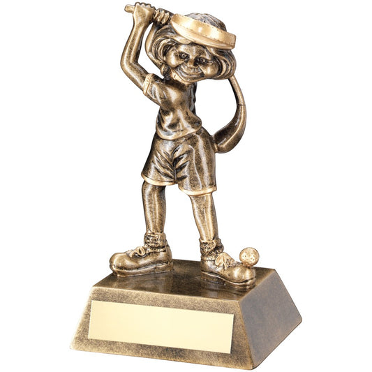 14cm Bronze & Gold Female Comic Golf Figure Trophy - 5.5In