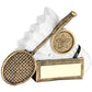 Brz-White Badminton Shuttlecock And Racket Chunky Flatback Trophy