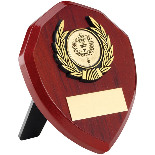 Rosewood Shield With Gold Trim Trophy