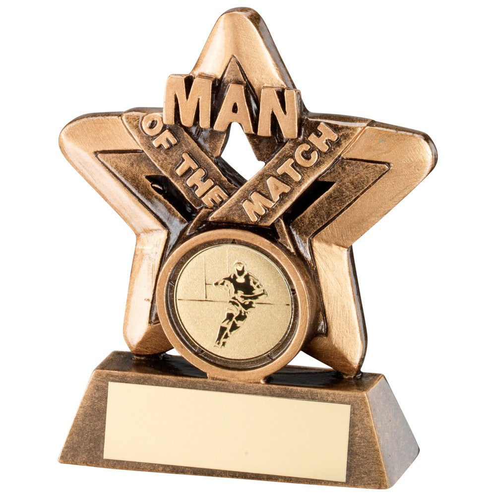 Bronze & Gold Man Of The Match Mini Star Rugby Trophy