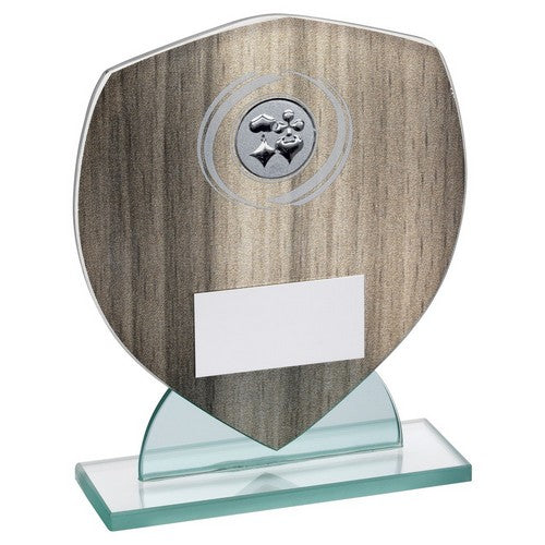 Wood Effect Glass Shield With Cards Insert And Plate - Available in 3 Sizes