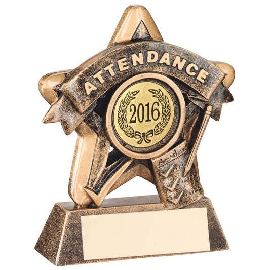 Superb Bronze and Gold Attendance Mini Star Trophy