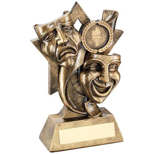 14.5cm Brz-Gold Drama Masks On Star Backdrop Trophy