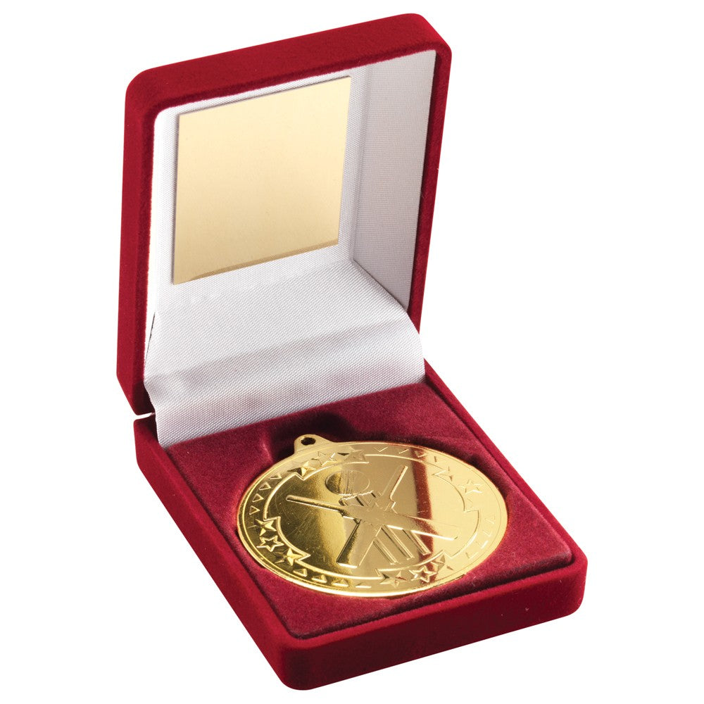 Red Velvet Box With Cricket Medal