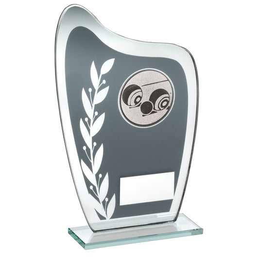 Grey And Silver Glass Plaque With Lawn Bowls Insert Trophy