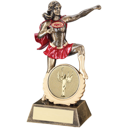 19cm Bronze & Gold & Red Generic Female 'Hero' Trophy - 7.5In