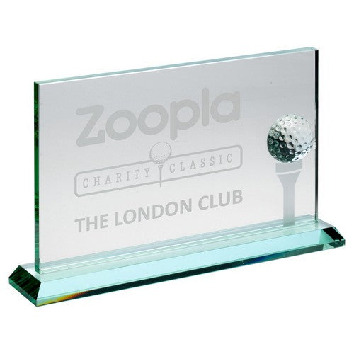 Jade Glass Rectangle With Golf Ball And Frosted Tee (10mm Thick) - 3 Sizes