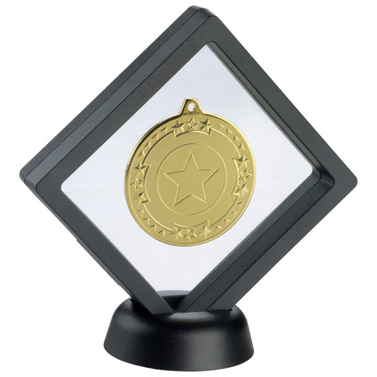 Black-Clear Plastic Medal Box With Stand - 5 inch