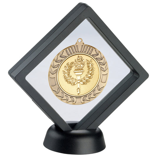 Black-Clear Plastic Medal Box With Stand - 6 inch