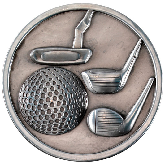 7cm Golf Clubs Medallion - Antique Silver 2.75In