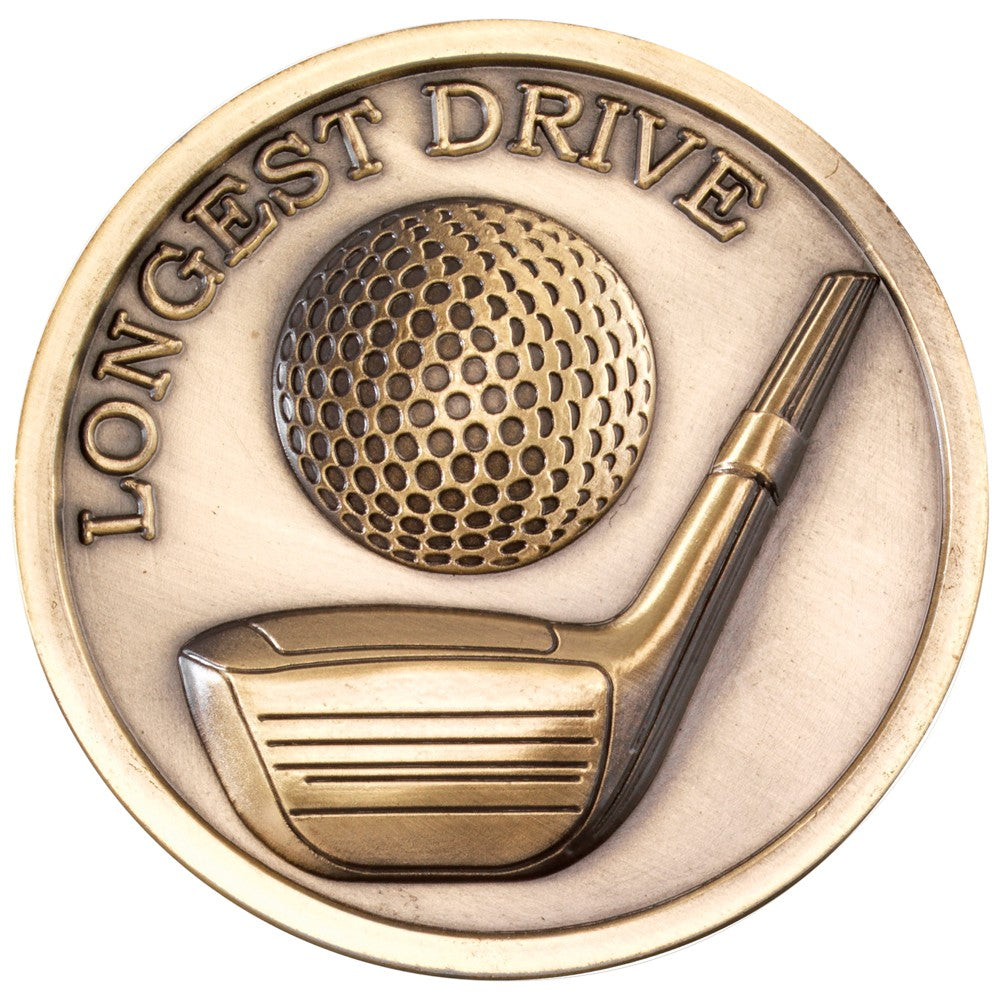 7cm Golf Medallion - Antique Gold Longest Drive 2.75In