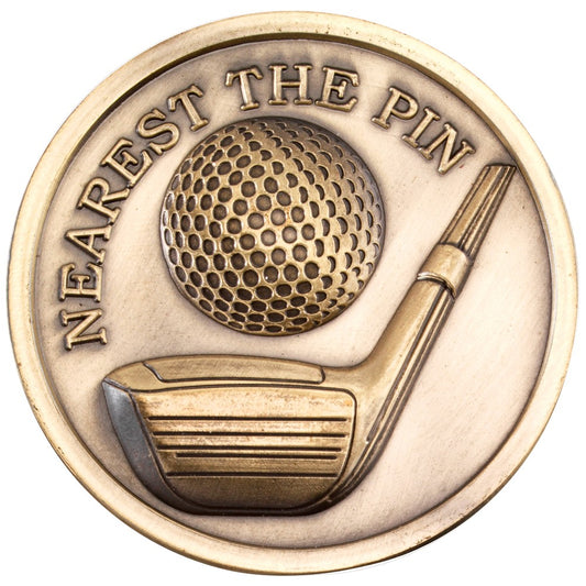 7cm Golf Medallion - Antique Gold Nearest The Pin 2.75In