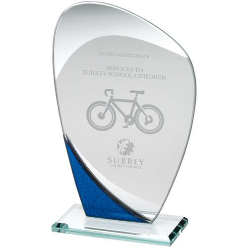 Jade Glass Curved Plaque With Blue-Silver Detail - Available in 3 Sizes