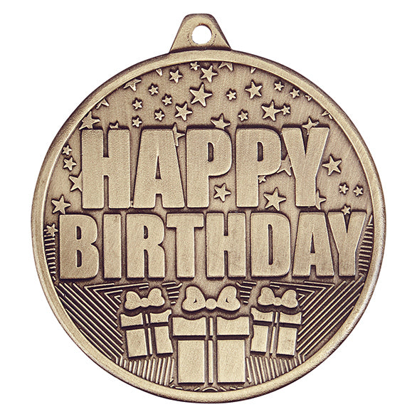 Cascade Happy Birthday Iron Medal Antique Gold 50mm