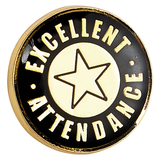 Heritage Excellent Attendance Pin Badge Black & Gold 20mm
