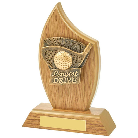 16cm Light Oak Longest Drive Wood Plaque Award