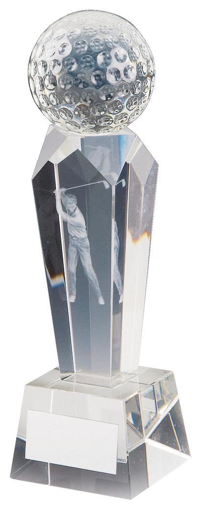 Crystal Column Golf Award With 3D Male Golfer