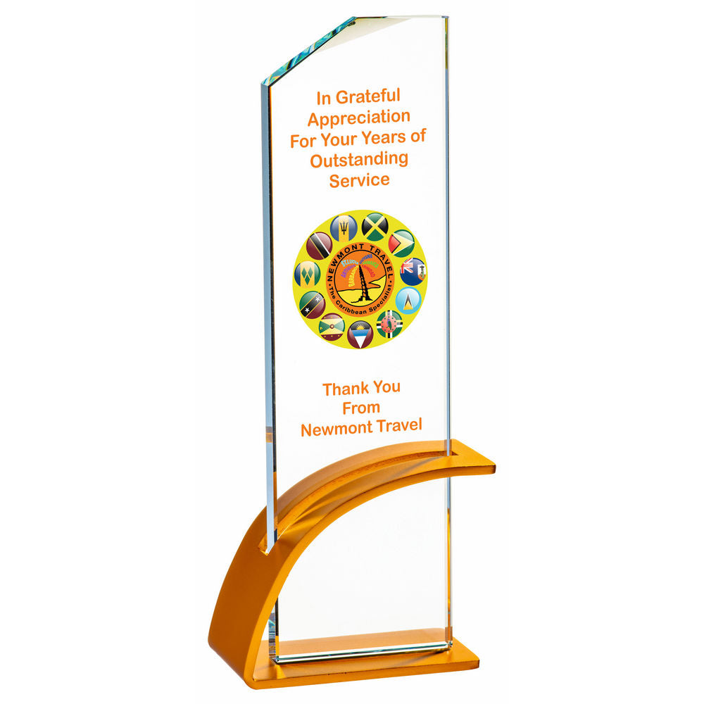 25cm Crystal Award with Gold Metal Stand