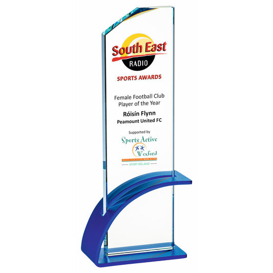 25cm Crystal Award with Blue Metal Stand